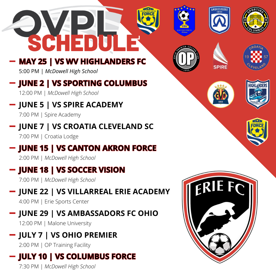 ERIE FC OVPL Schedule 2024